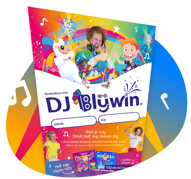 Aankondigingsposter kinderfeestje van Blijwin