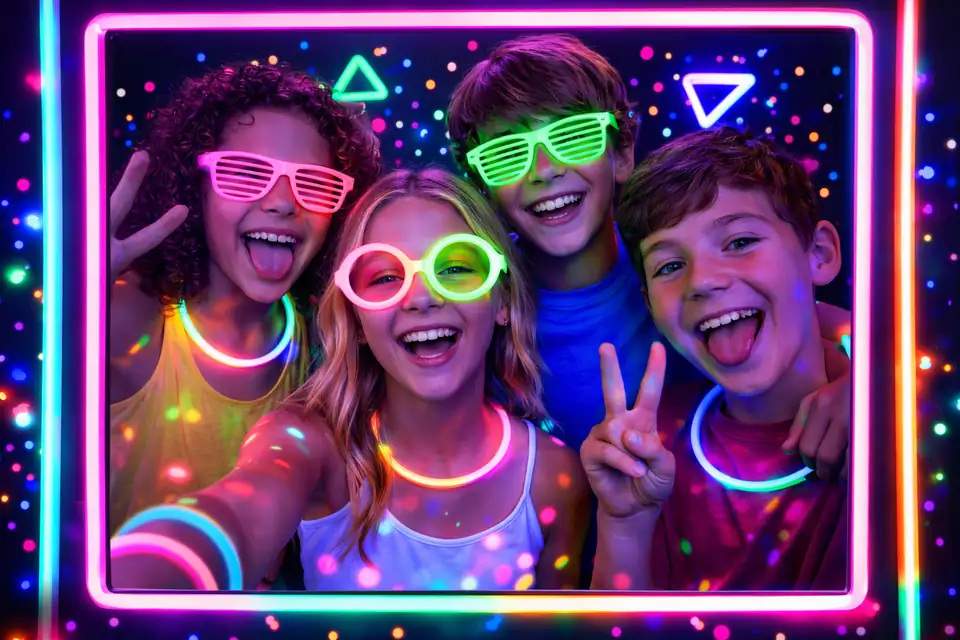 Kinderen poseren bij de Luxe photobooth tijdens een groep 8-feest